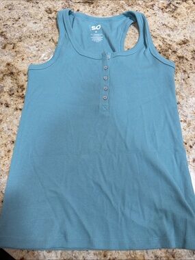 SO Women's Teal Ribbed Henley Tank